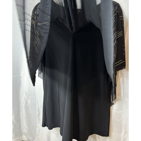 Corvia Top Women’s 1X BLK Sleeveless Metallic Flowy Cape Keyhole Party Blouse - Picture 6 of 13